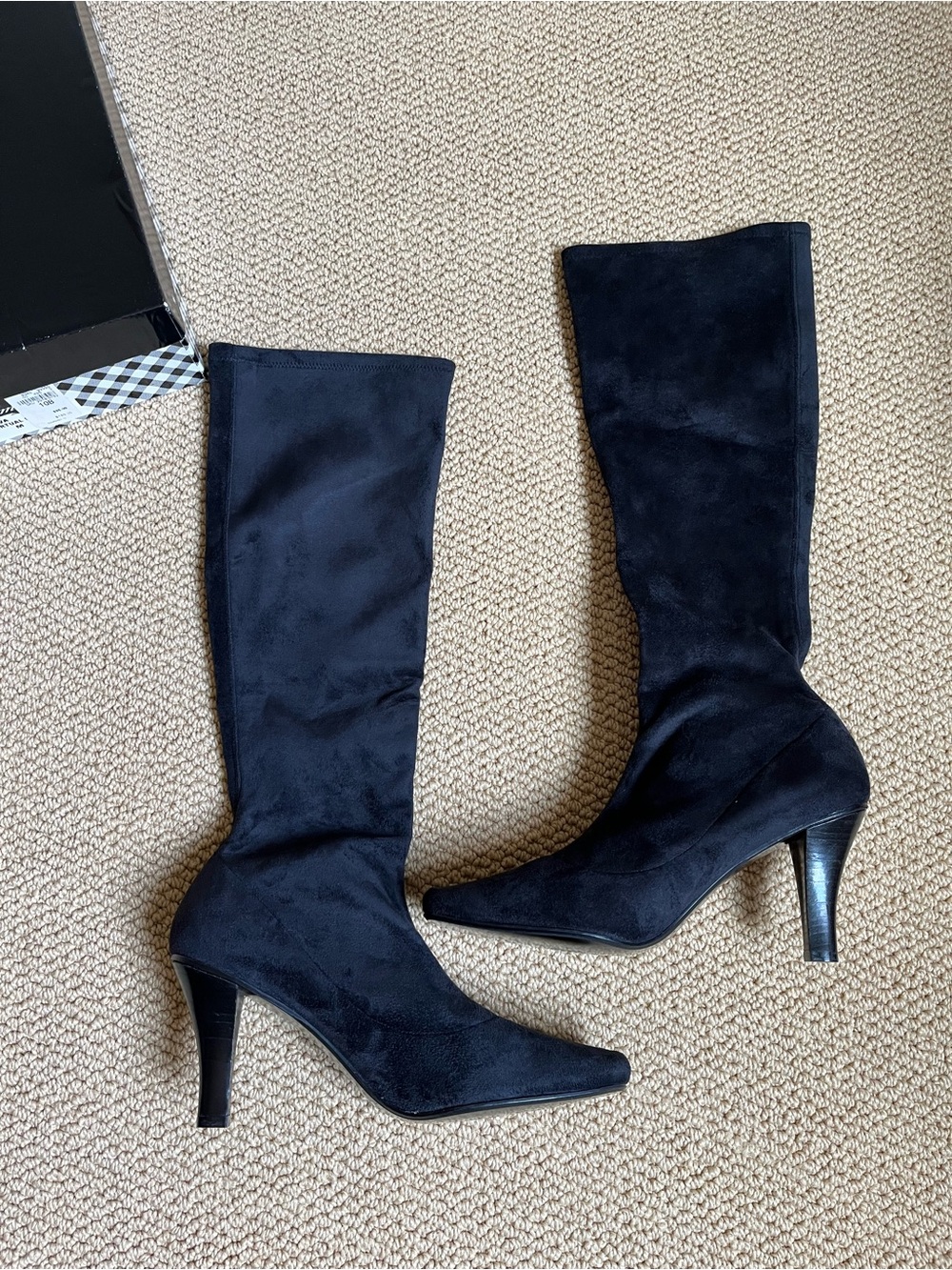 Delman Black Suede Knee-High Heeled Boots